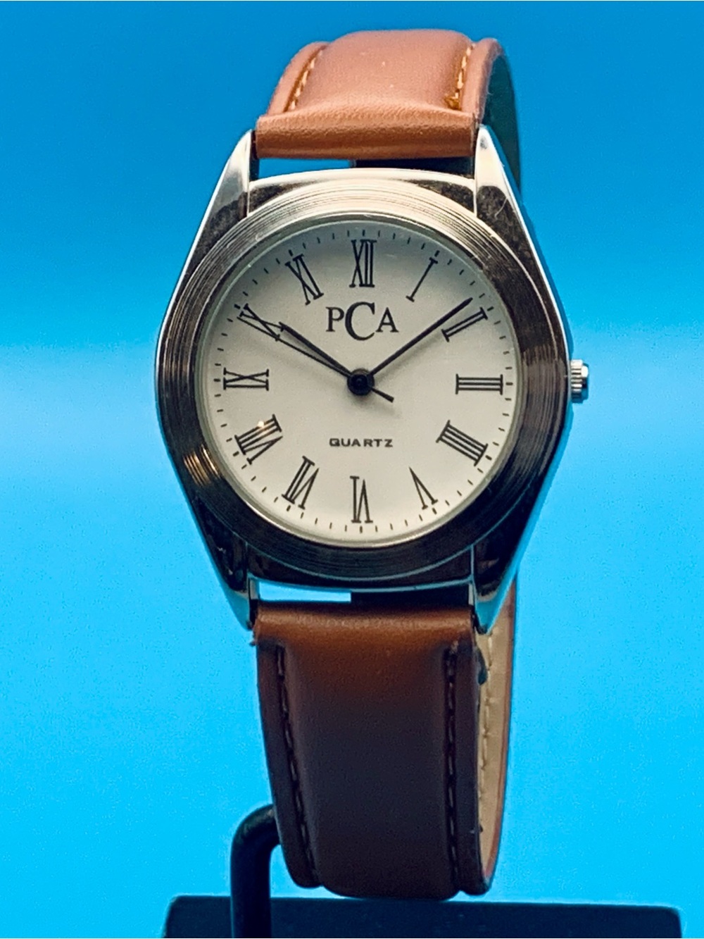 PCA Women’s Swiss Parts Quartz Wristwatch Faux Leather Strap Working New Battery